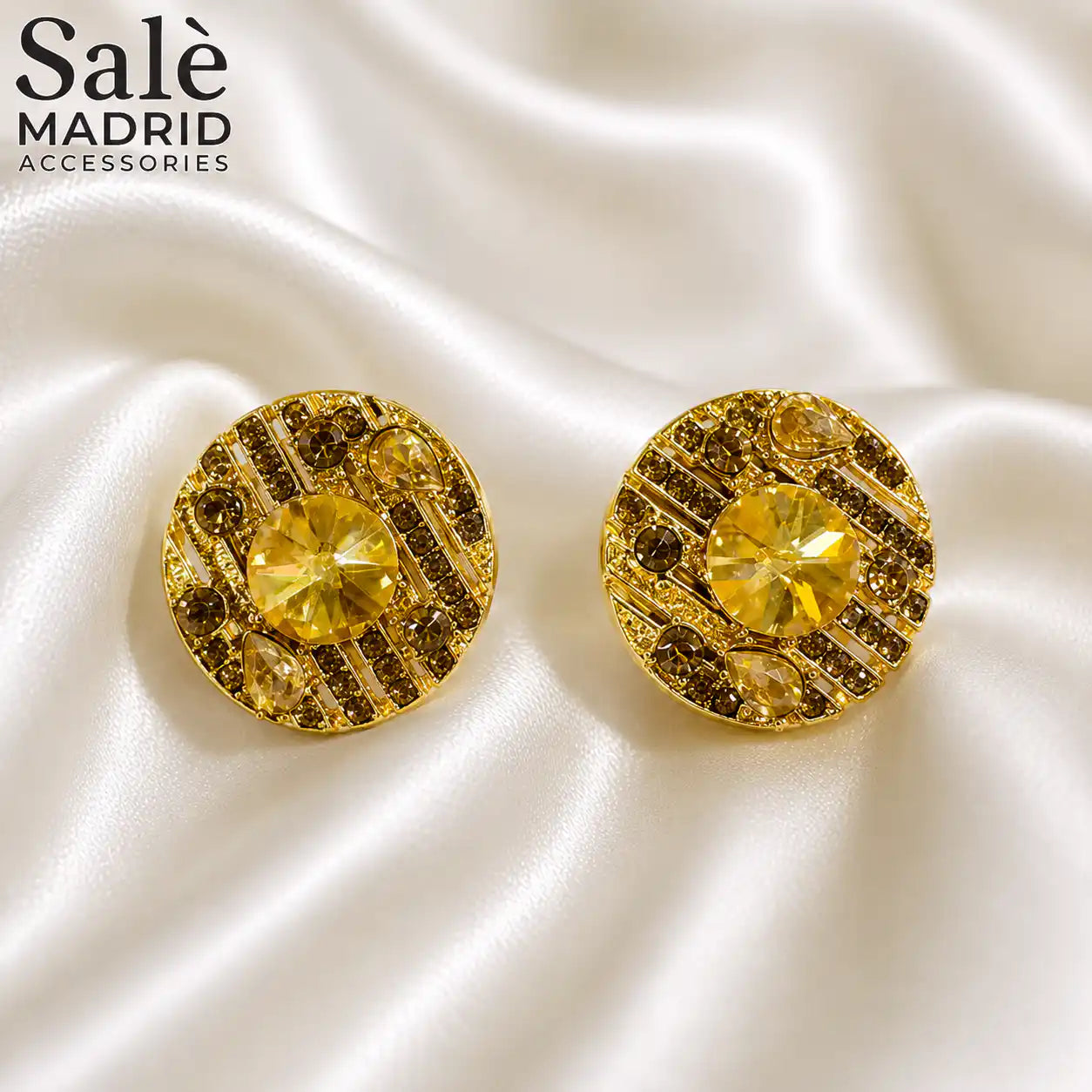 BUTTON CLIPS ROUND GOLD CHAMPAGNE RIVOLI BUTTON