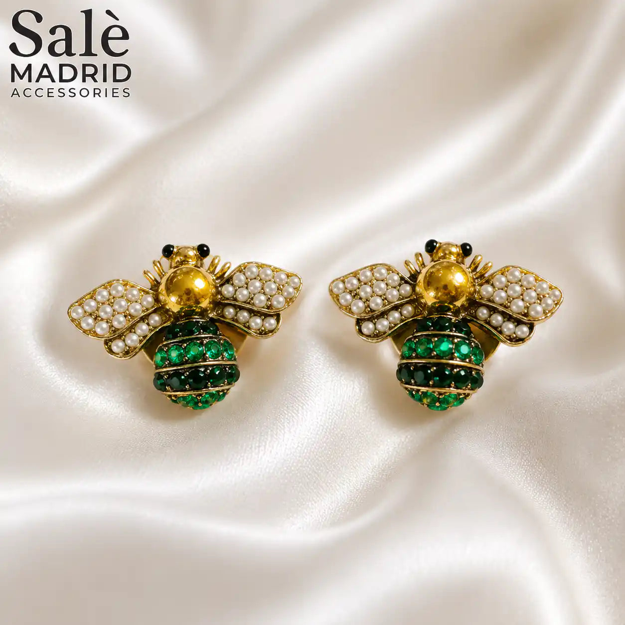 BUTTON CLIPS BEE GREEN GREEN PEARL GOLD VINTAGE