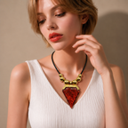 Necklace Medium KC Gold/Black Leather Cord