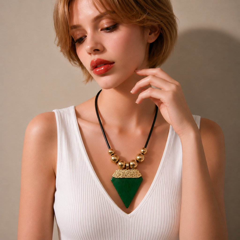 Necklace Medium KC Gold/Black Leather Cord