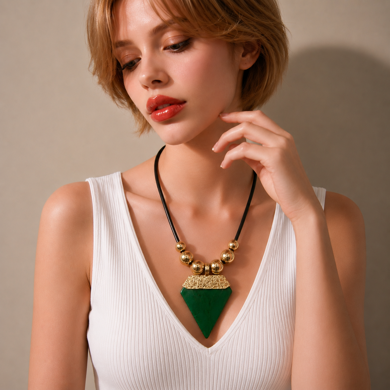 Necklace Medium KC Gold/Black Leather Cord