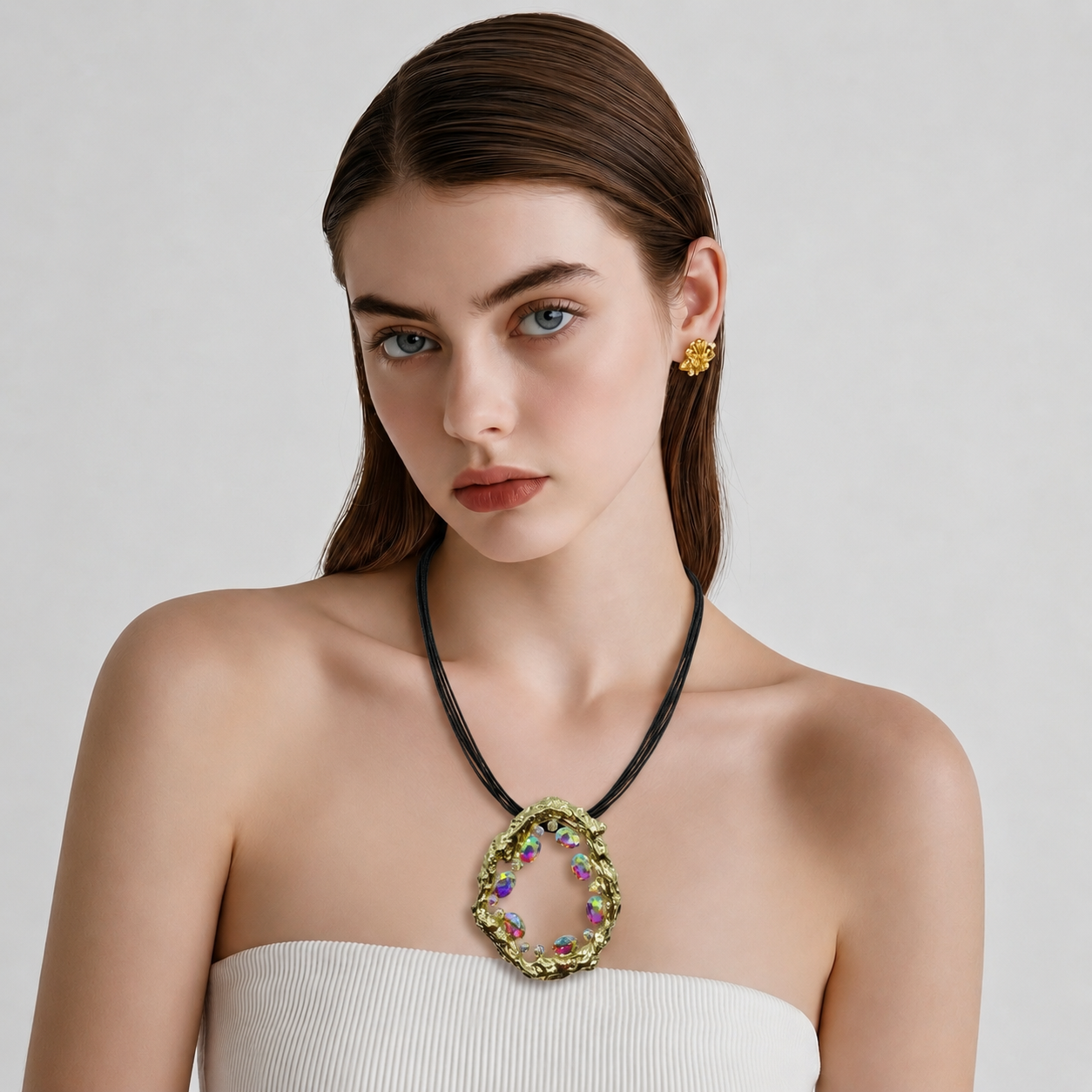 Necklace Medium KC Gold Short Chain 6 Lines, 45Cm, Black Line