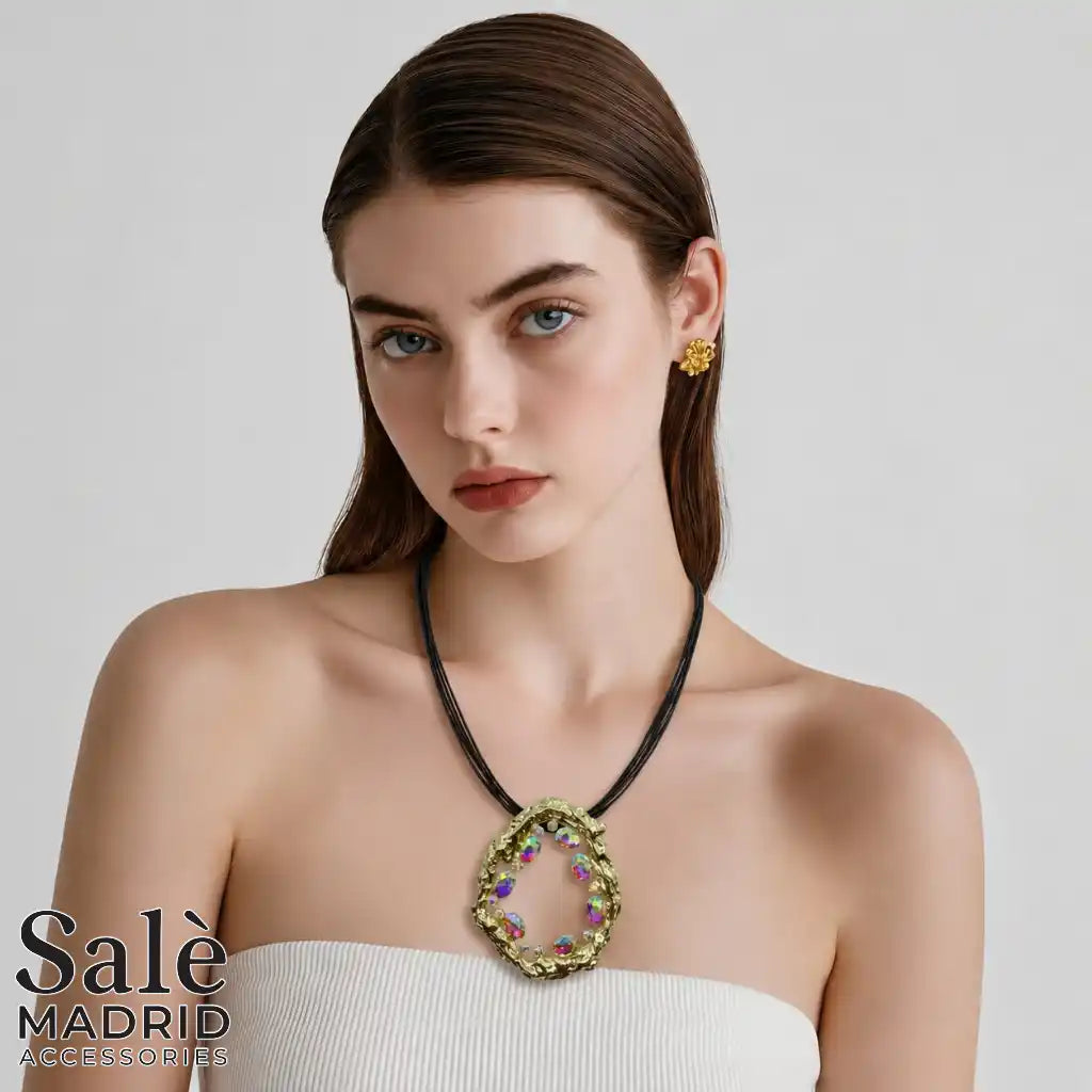Necklace Medium KC Gold Short Chain 6 Lines, 45Cm, Black Line