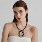 Necklace Medium KC Gold Short Chain 6 Lines, 45Cm, Black Line