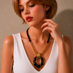 Necklace Sand Gold/Black Line
