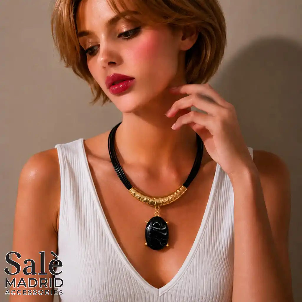Necklace Sand Gold, Multi-strand Wax Cord, Black