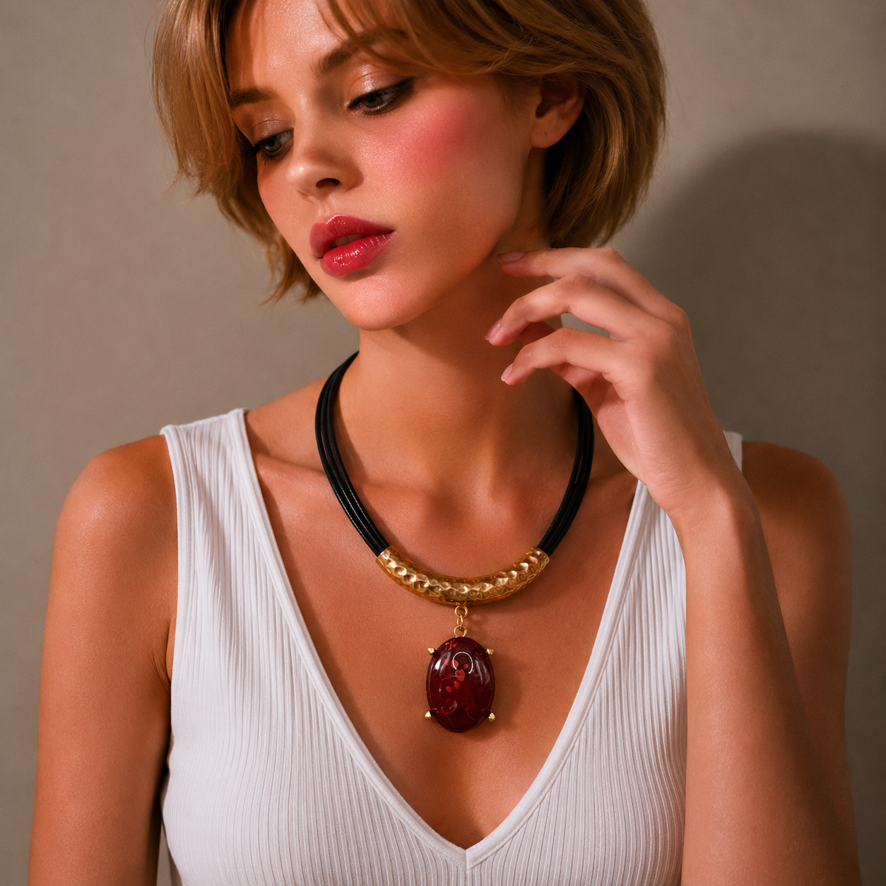 Necklace Sand Gold, Multi-strand Wax Cord, Black Secondary image