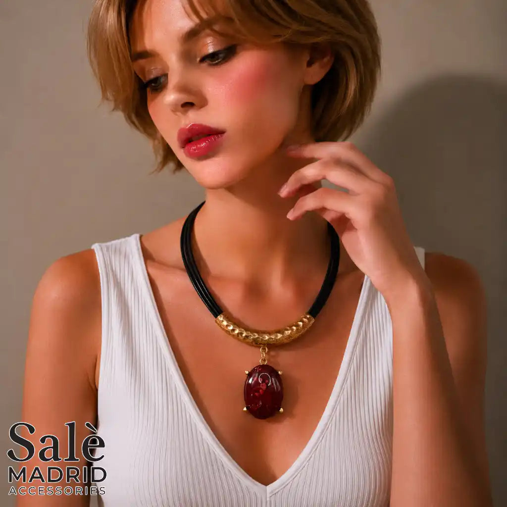 Necklace Sand Gold, Multi-strand Wax Cord, Black