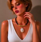 Necklace Sand Gold, Multi-strand Wax Cord, Black