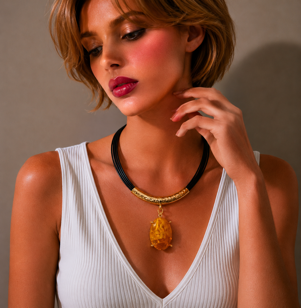 Necklace Sand Gold, Multi-strand Wax Cord, Black