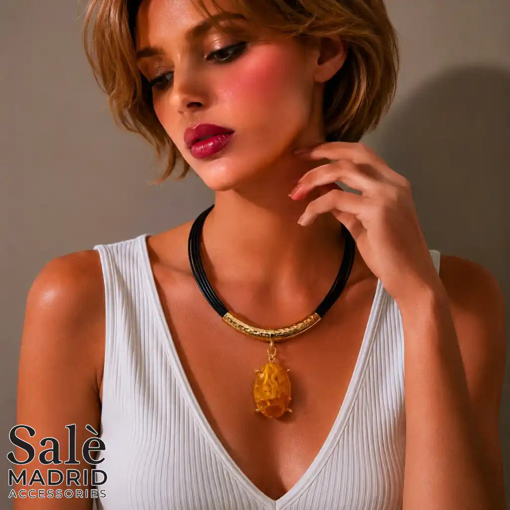 Necklace Sand Gold, Multi-strand Wax Cord, Black