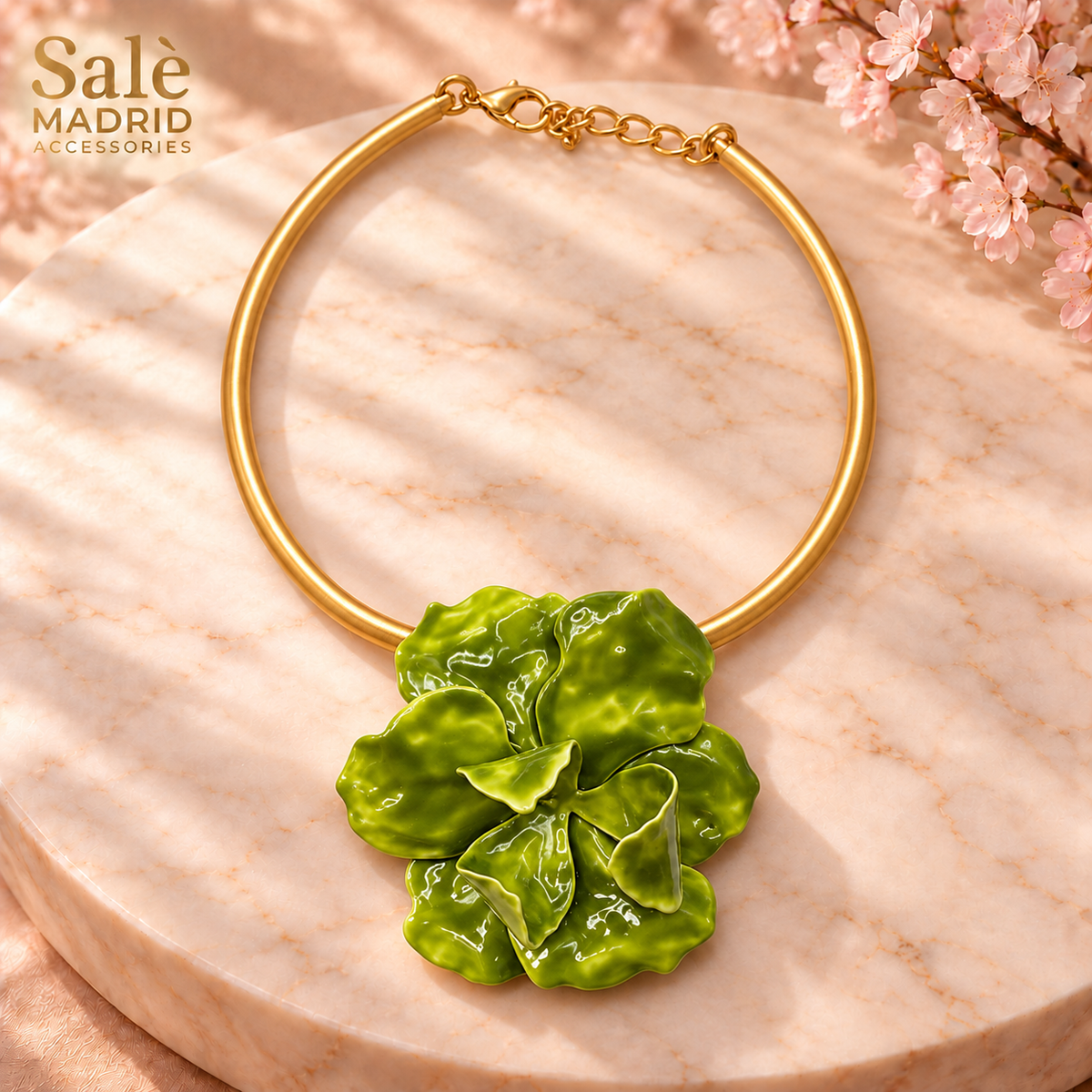 Gold-Tone Sculpted Flower Collar Necklace