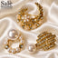 SET BROOCH 3PCS PEARL WITH GOLD MOON WREATH DOUVLE PEARL CLUSTER + LARGE PEARL CIRCLCE + LAYERED LINES PEARL