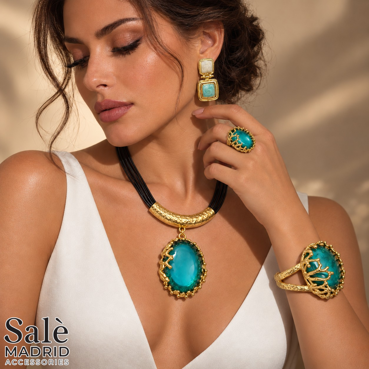 Turquoise Crystal Necklace, Bracelet, Earrings & Ring Set