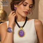Violet Oval Cabochon Necklace, Bracelet, Earrings & Ring Set