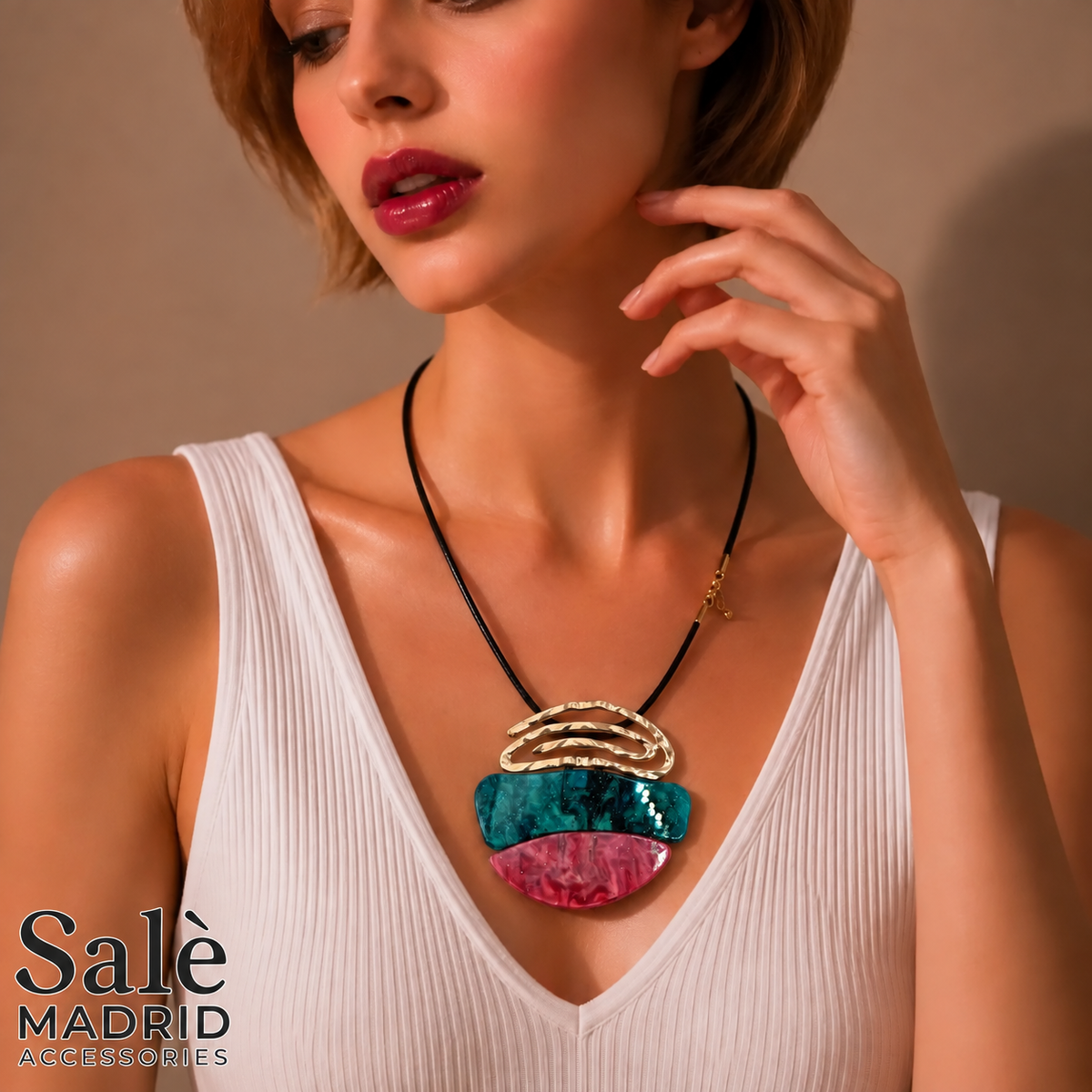Green & Red Abstract Geometric Necklace