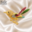 Brooch Bird Gold Red Green Tail Strass