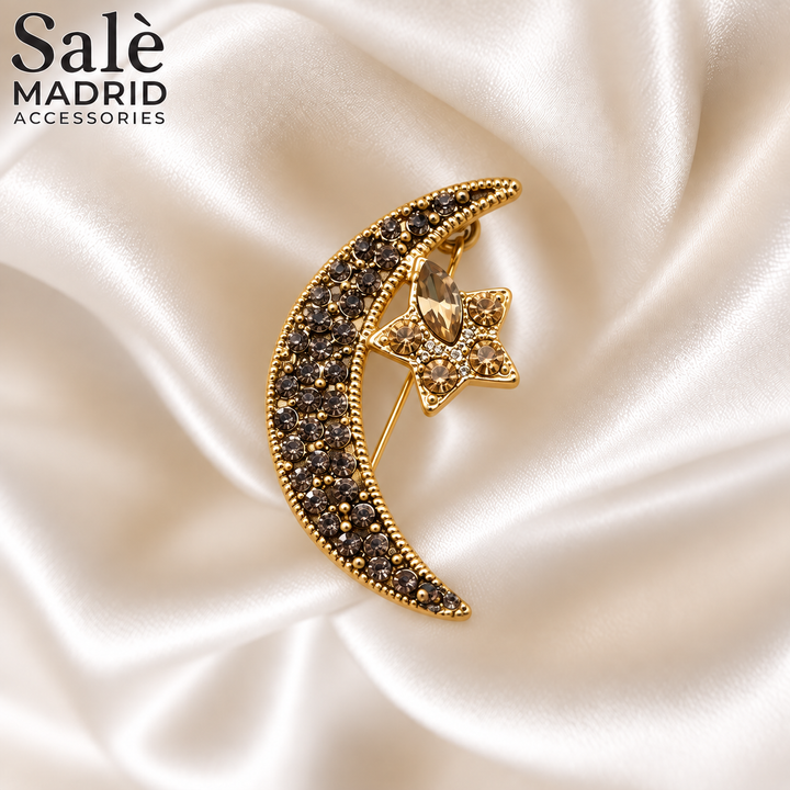 Brooch Moon Star Champagne Gold