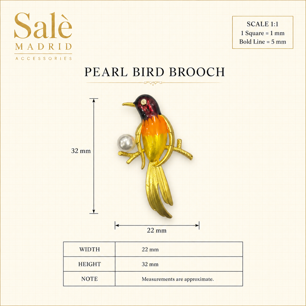 Yellow & Orange Enamel Bird Pearl Brooch Secondary image