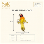 Yellow & Orange Enamel Bird Pearl Brooch