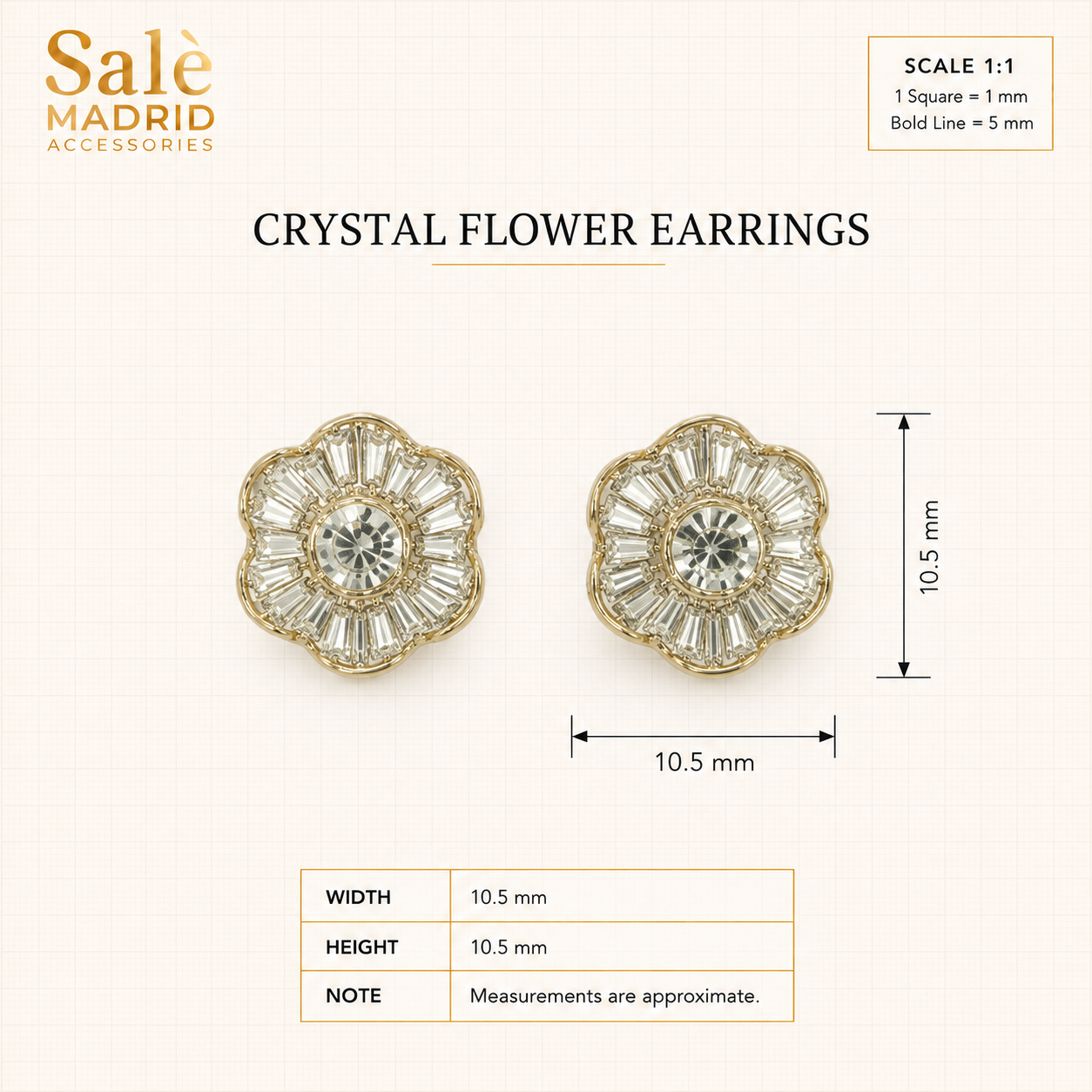 Champagne Baguette Crystal Flower Button Clip Pair Secondary image