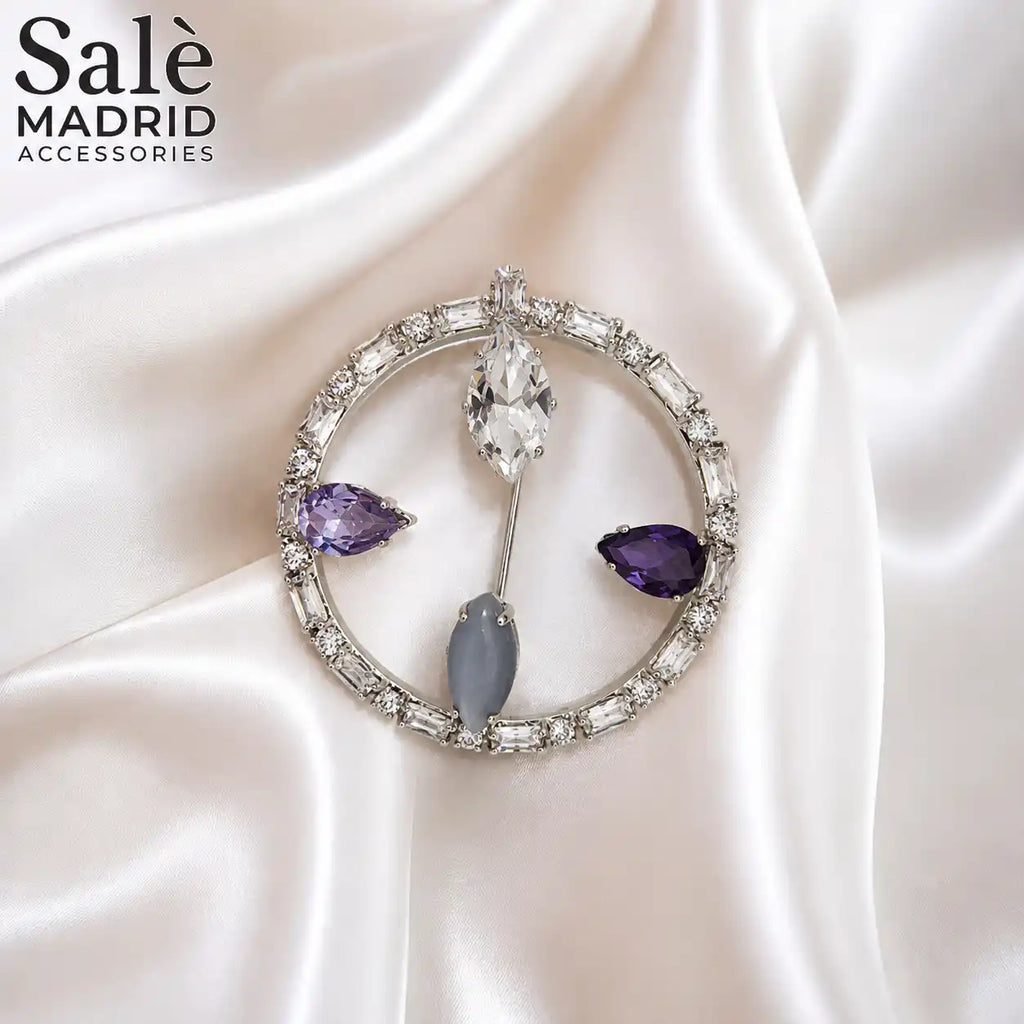 BROOCH CIRCLE BAGUETTE LEAF