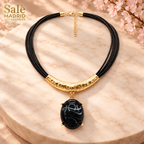 Marbled Oval Hammered Collar Necklace