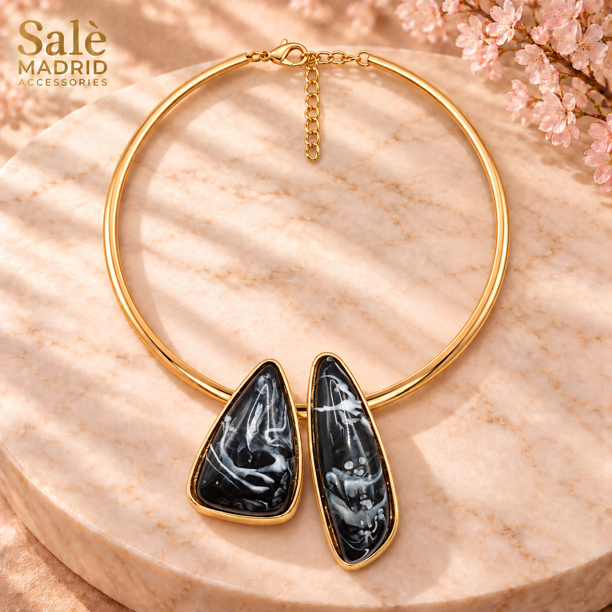 Gold-Tone Double Geometric Cabochon Collar Necklace Main image
