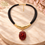 Marbled Oval Hammered Collar Necklace