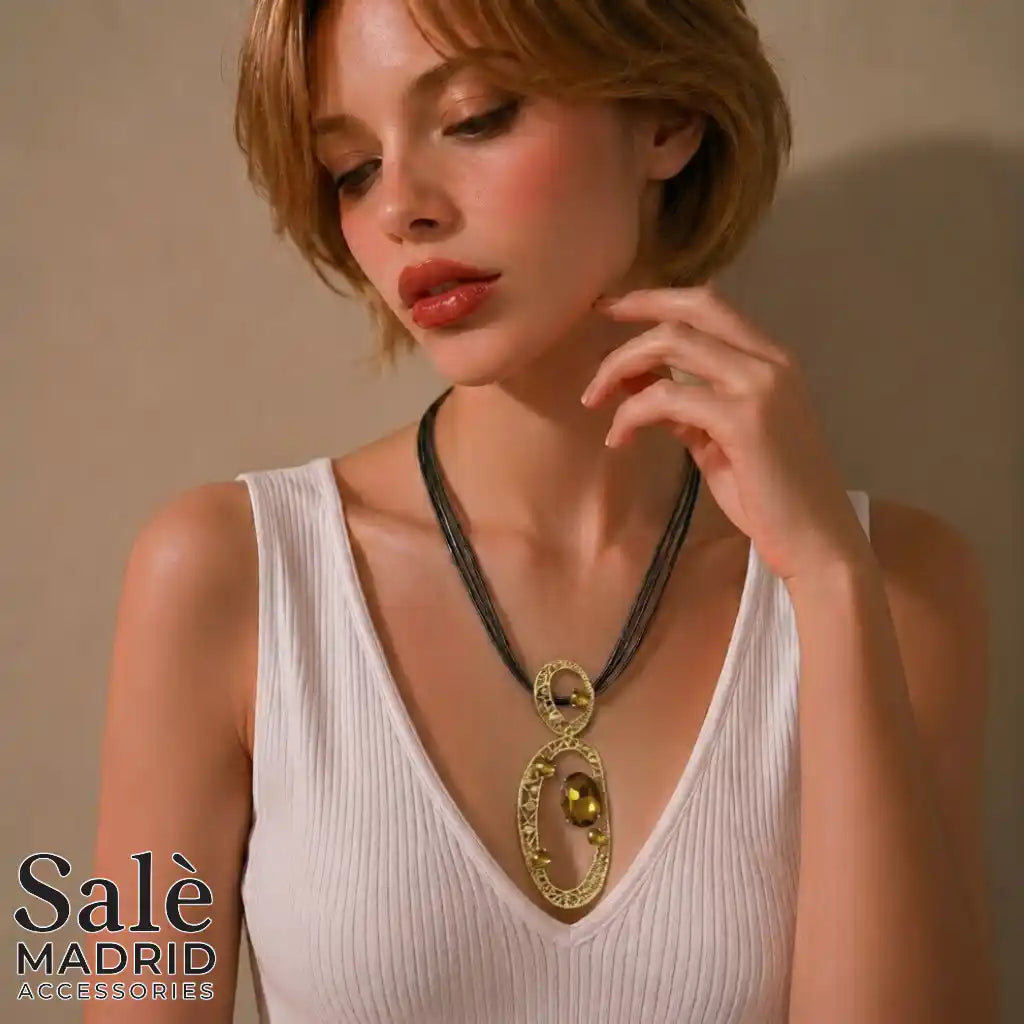 Necklace Medium KC Gold/Short Chain 6 Lines, 45Cm, Black Line