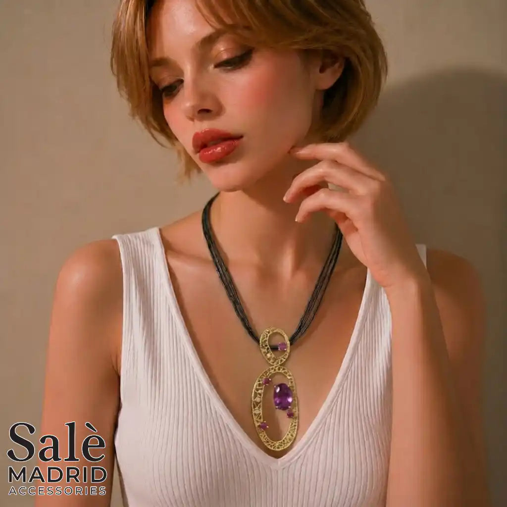 Necklace Medium KC Gold/Short Chain 6 Lines, 45Cm, Black Line