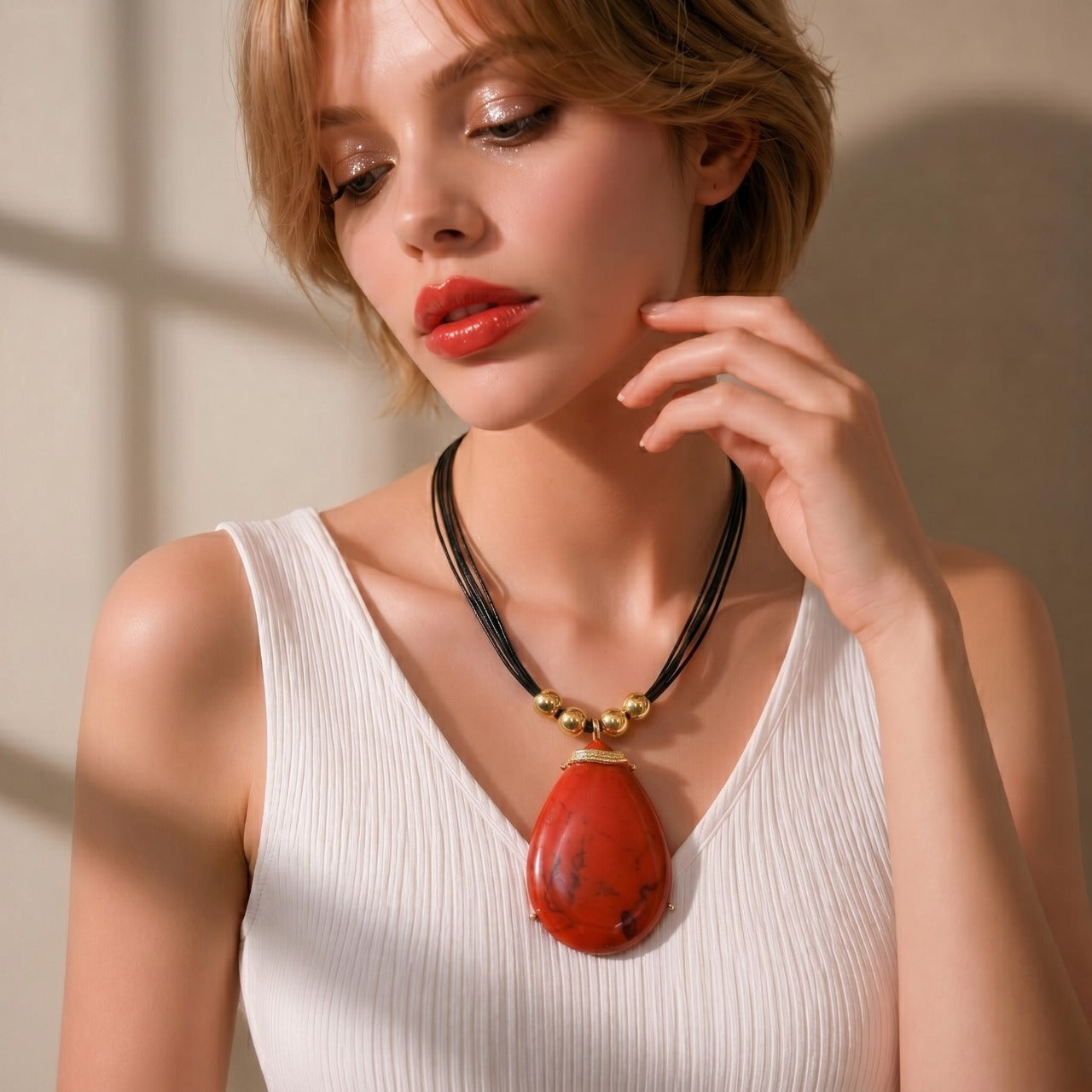Necklace Medium KC Gold, Short Style: 45CM, Black Line Secondary image