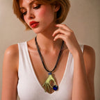 Necklace Sand Gold/Short Chain, 45CM+6 Black Lines