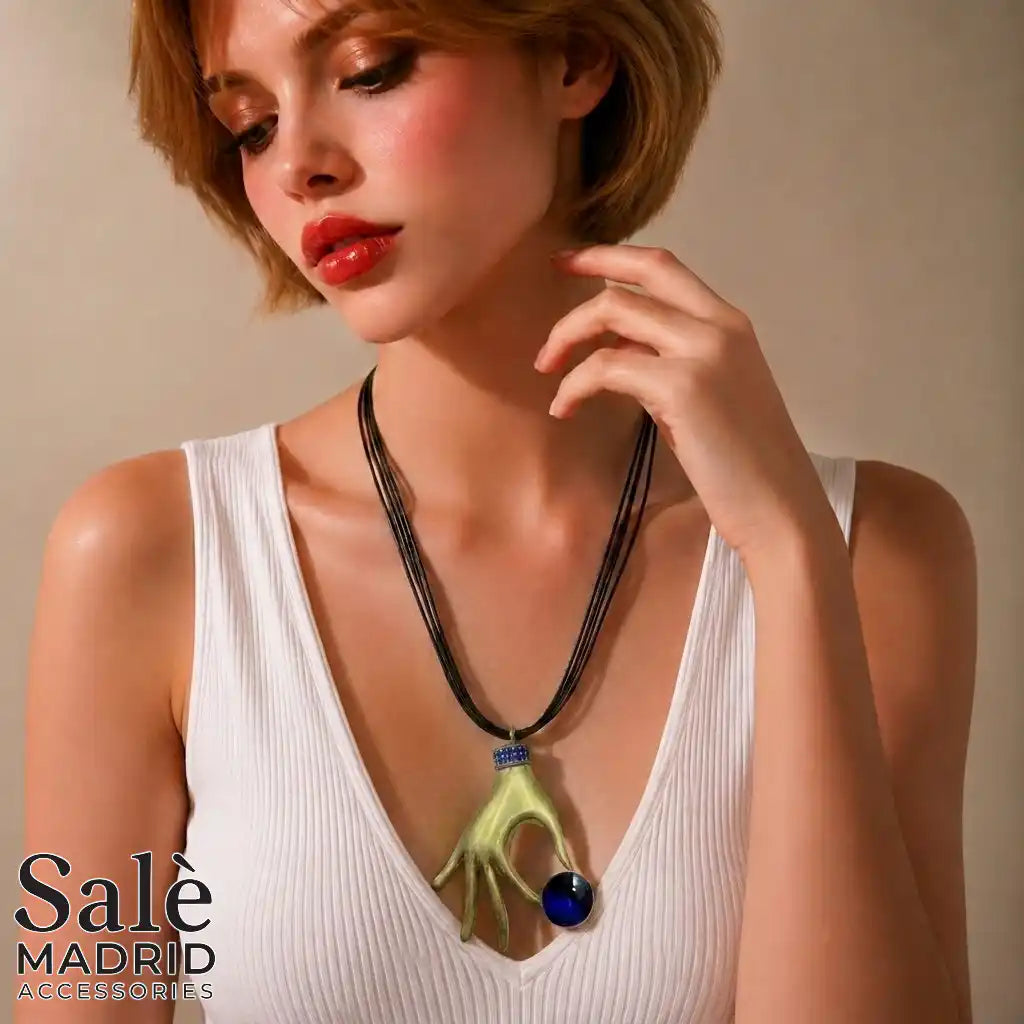 Necklace Sand Gold/Short Chain, 45CM+6 Black Lines