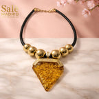 Necklace Medium KC Gold/Black Leather Cord