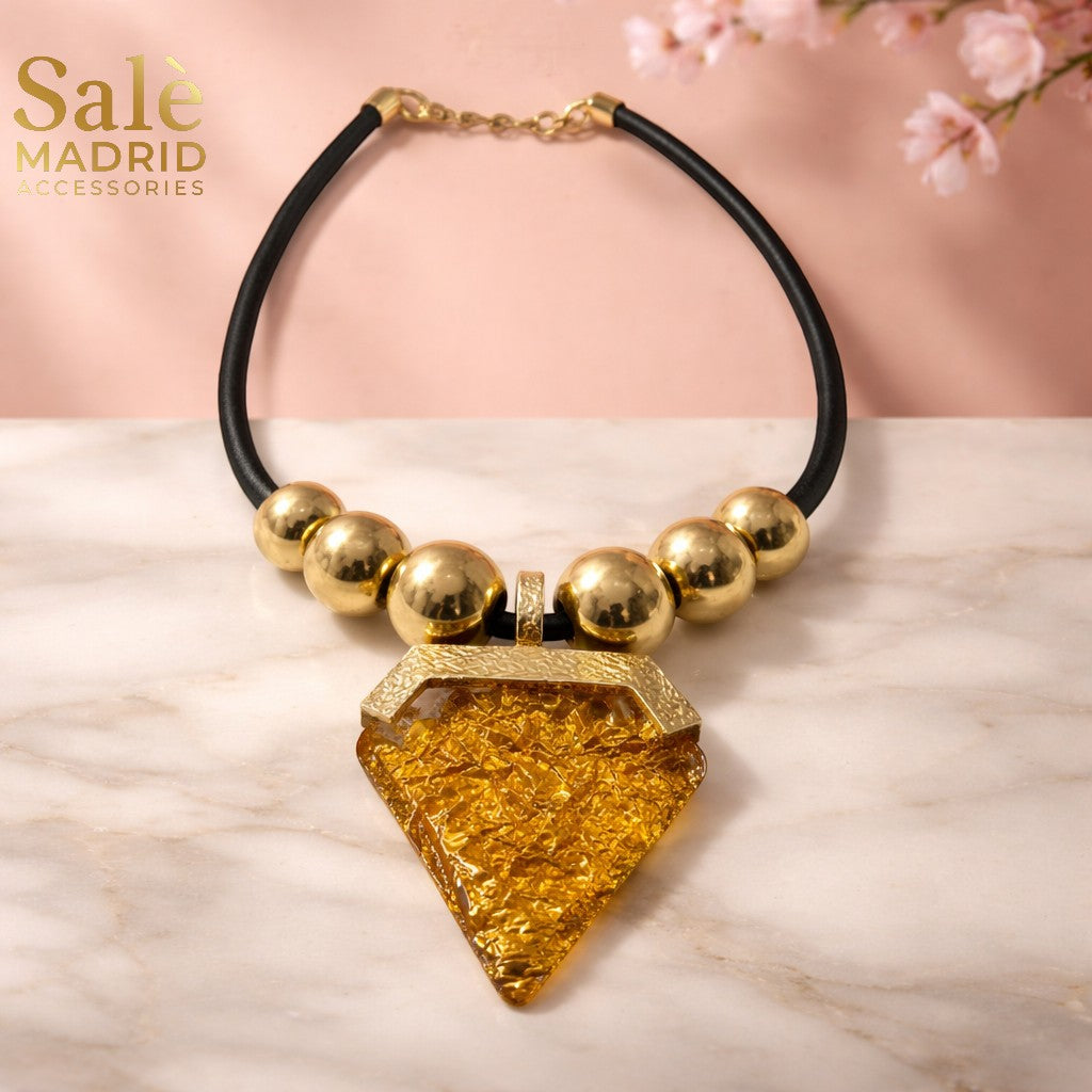 Necklace Medium KC Gold/Black Leather Cord