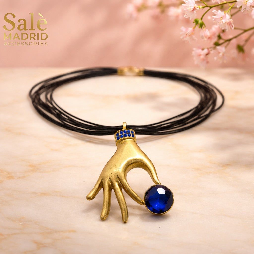 Necklace Sand Gold/Short Chain, 45CM+6 Black Lines