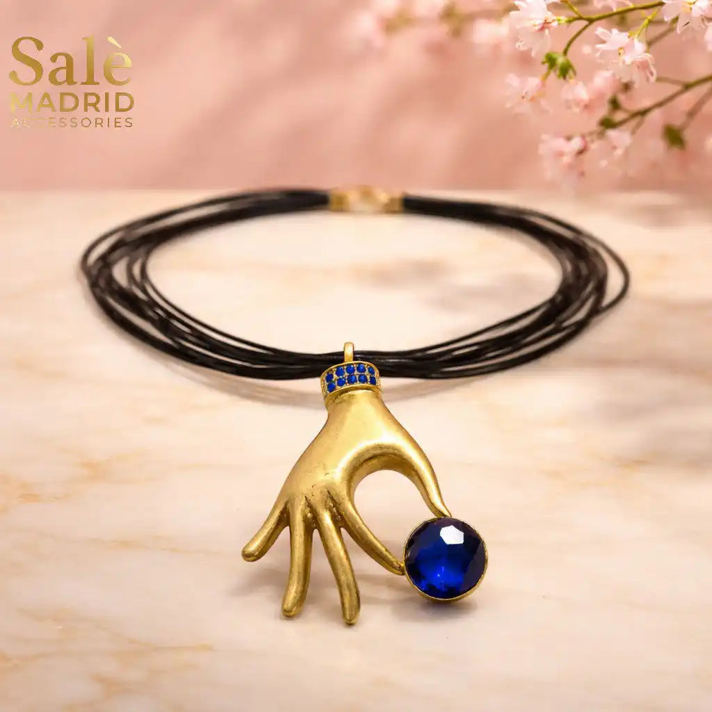 Necklace Sand Gold/Short Chain, 45CM+6 Black Lines
