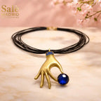 Necklace Sand Gold/Short Chain, 45CM+6 Black Lines