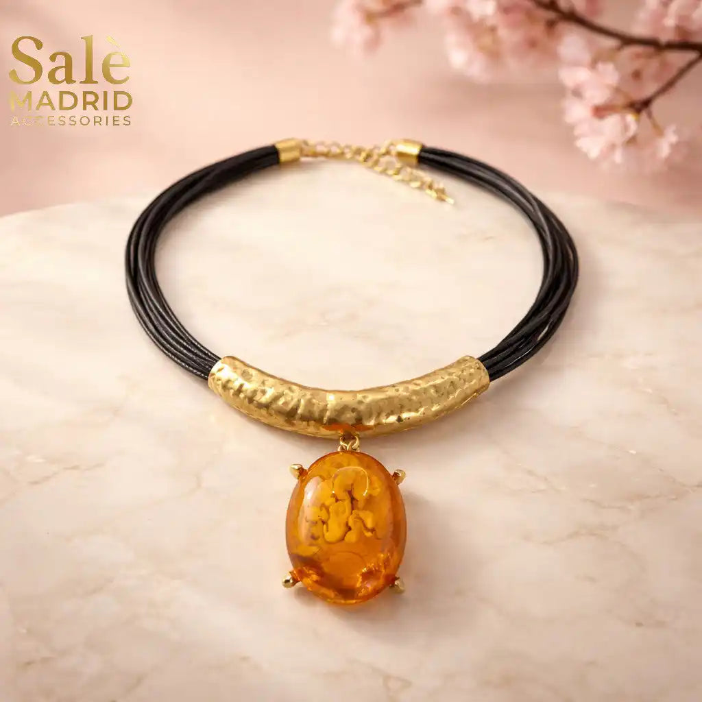 Necklace Sand Gold, Multi-strand Wax Cord, Black
