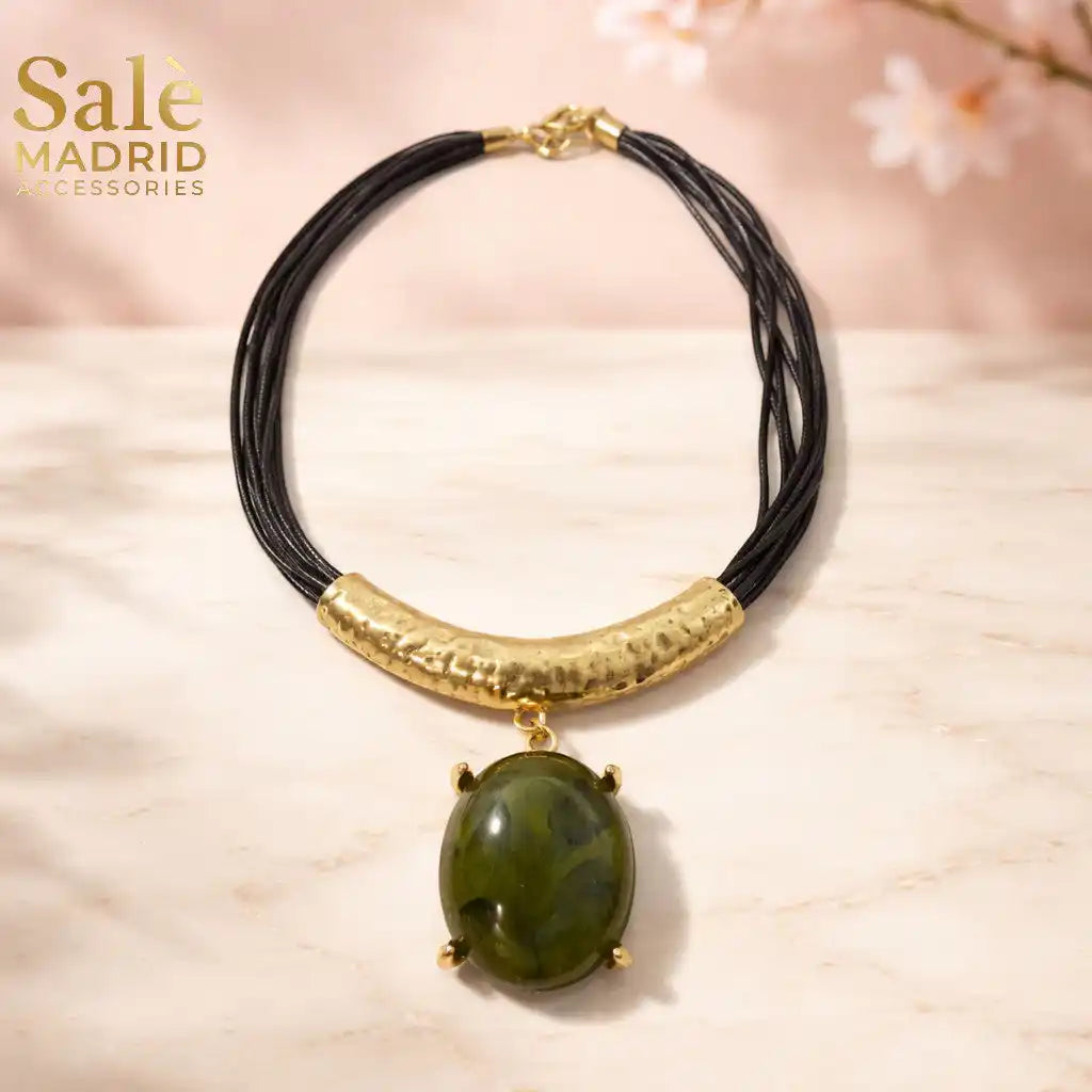 Necklace Sand Gold, Multi-strand Wax Cord, Black