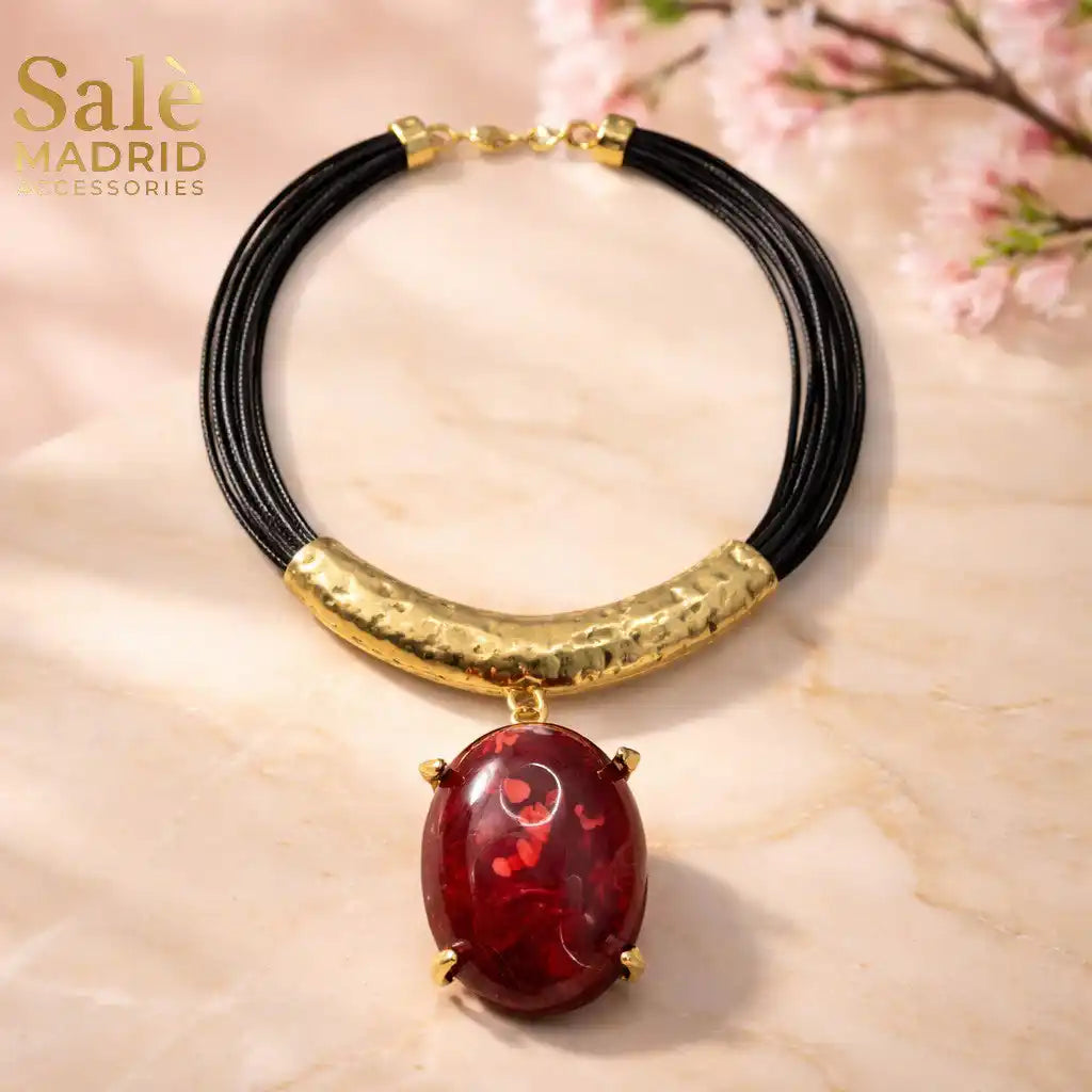 Necklace Sand Gold, Multi-strand Wax Cord, Black Main image