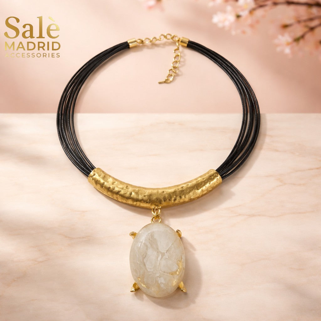 Necklace Sand Gold, Multi-strand Wax Cord, Black
