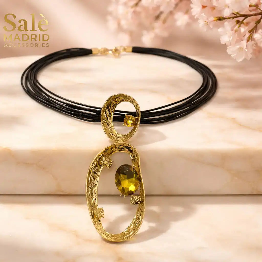 Necklace Medium KC Gold/Short Chain 6 Lines, 45Cm, Black Line