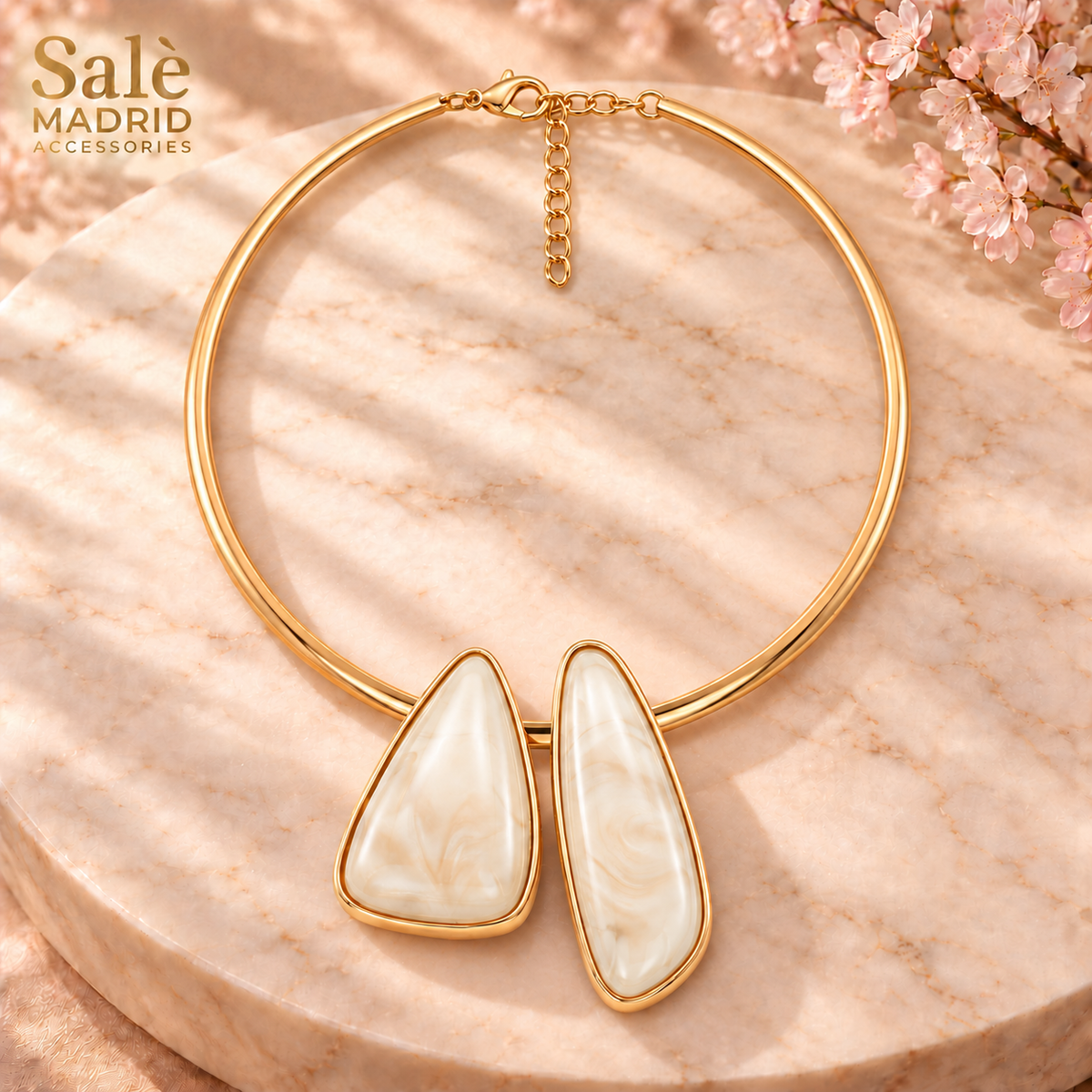 Gold-Tone Double Geometric Cabochon Collar Necklace