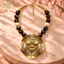 Gold-Tone Sculpted Face Medallion & Black Bead Necklace