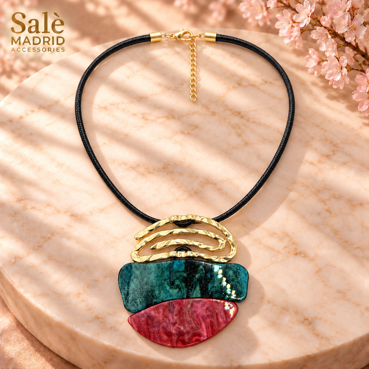 Green & Red Abstract Geometric Necklace Main image