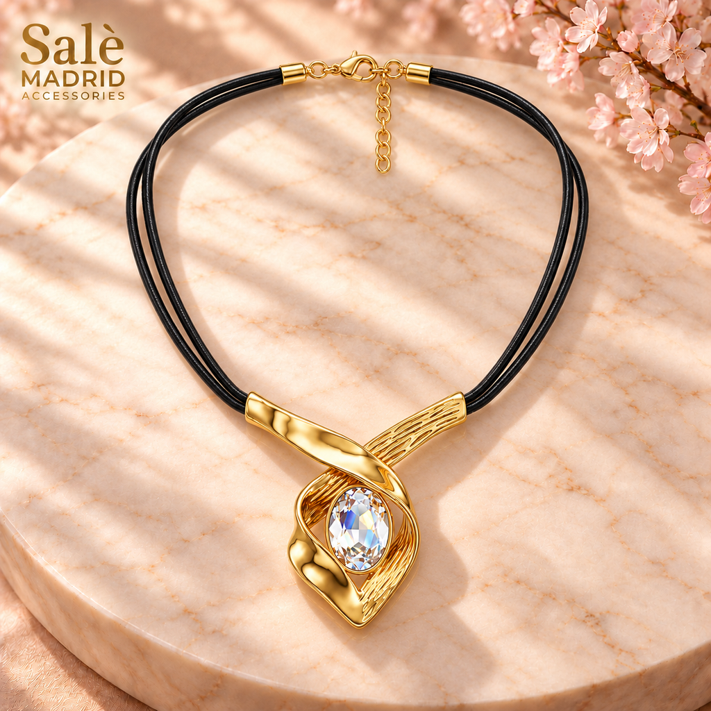 Sculpted Crystal Cord Necklace