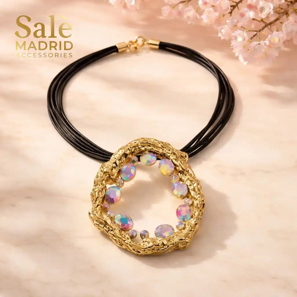 Necklace Medium KC Gold Short Chain 6 Lines, 45Cm, Black Line