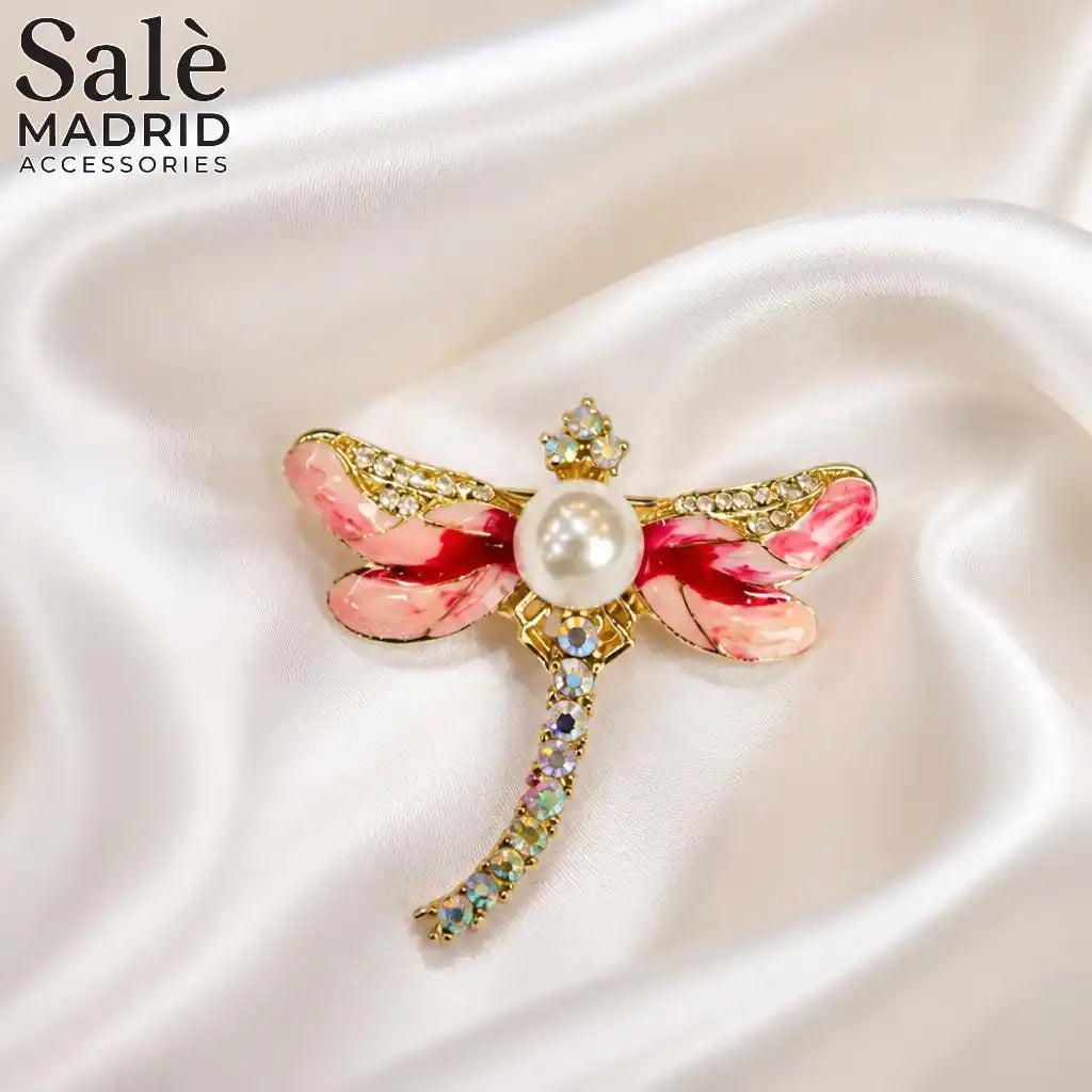 BROOCH PINK MARBLE DRAGONFLY